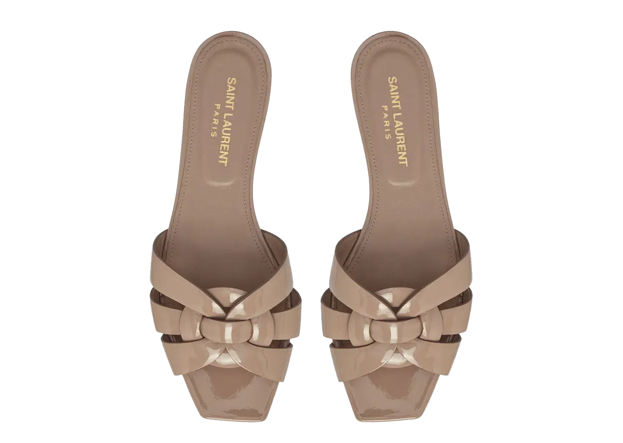 Saint Laurent Tribute Patent Leather Flat Mules Nude - photo 2