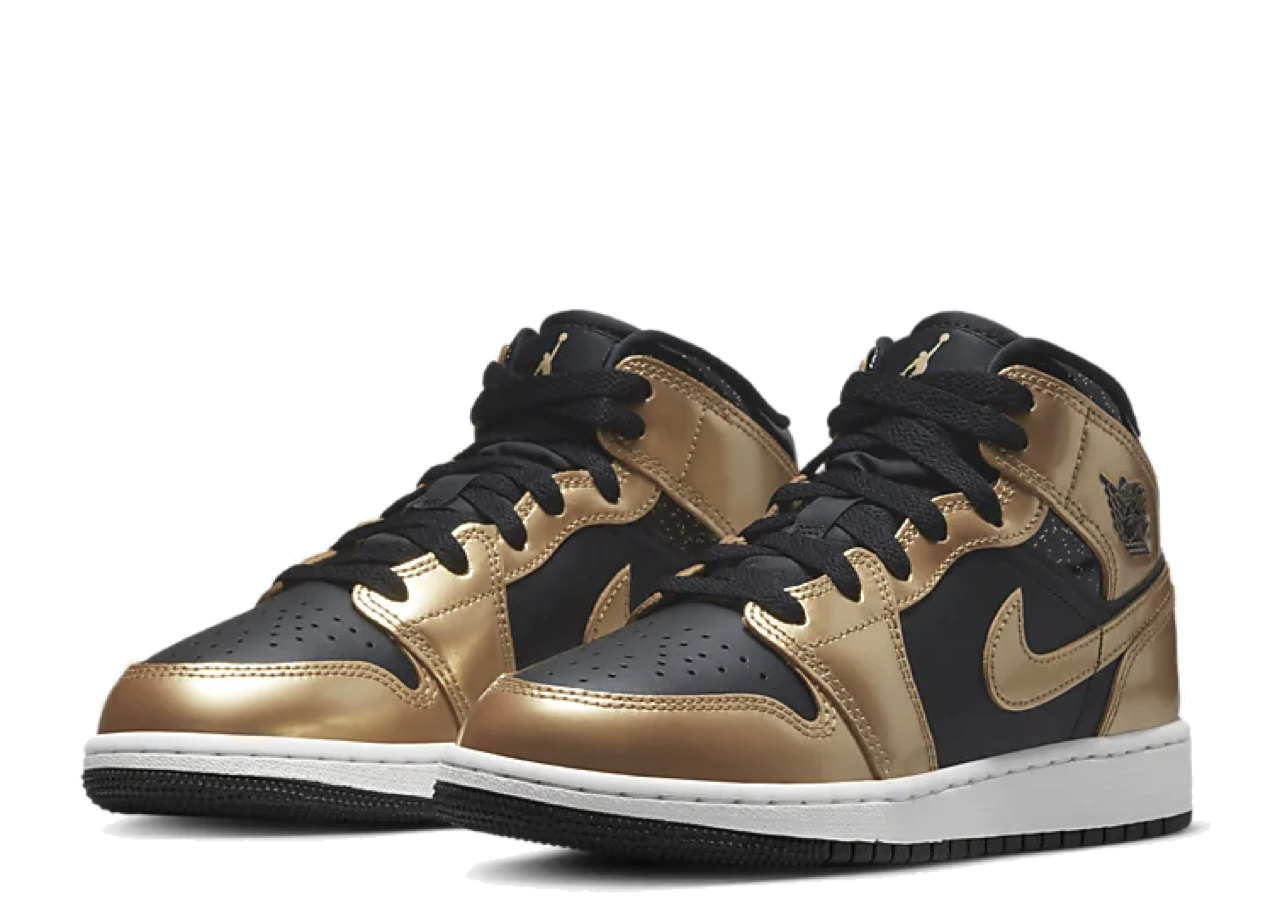 Air Jordan 1 Mid SE Metallic Gold Black (Grade School) - photo 2