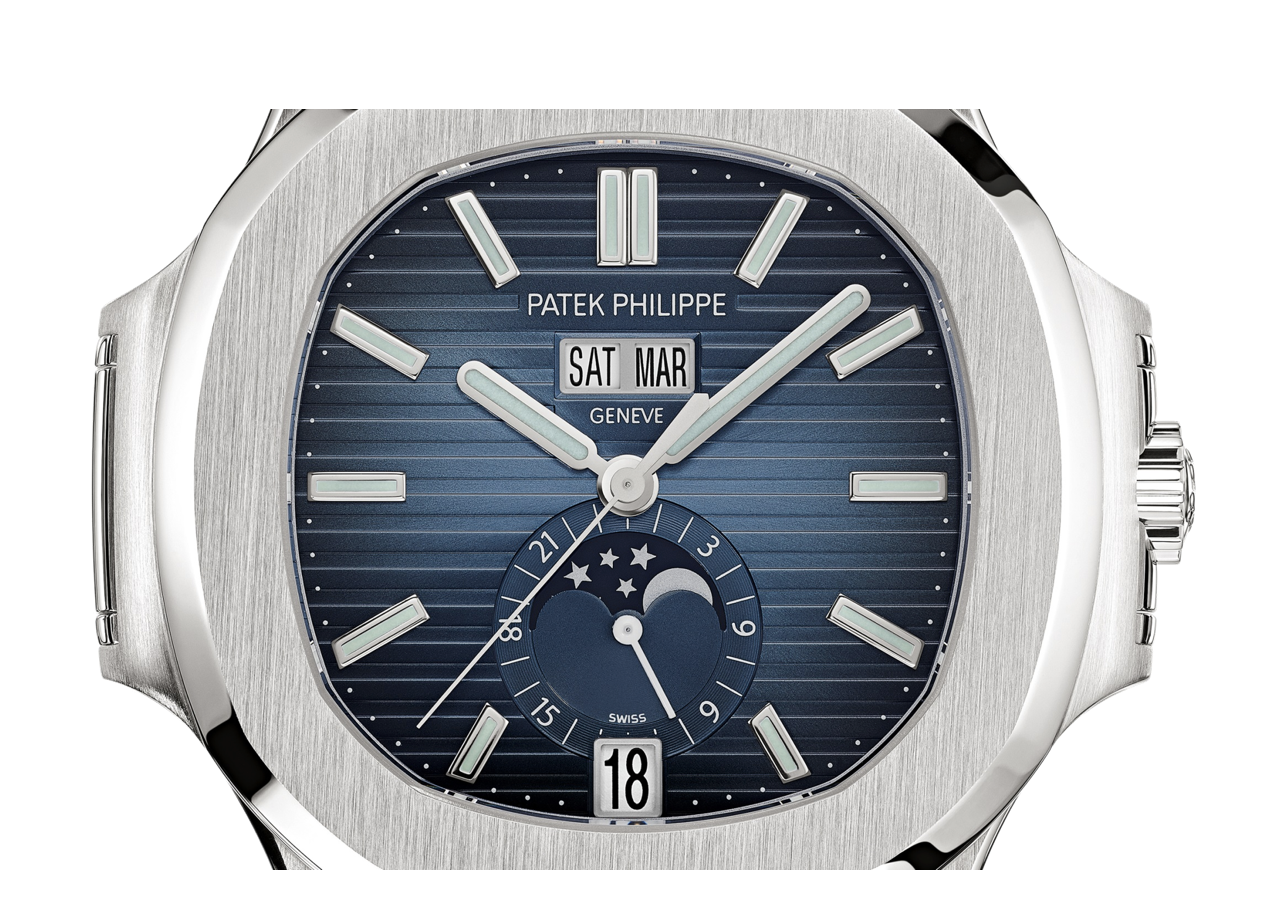 Patek Philippe Geneve Nautilus Annual Calendar Moon Phases Black Blue Dial - photo 2